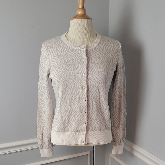 Banana Republic Sweaters - BANANA REPUBLIC Cream Taupe‎ Zebra Animal Print Office Casual Cardigan Sweater M